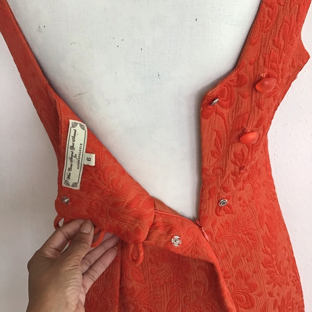 Anthropologie Women Classic Style Orange Sleeveless Sheath Picnic Mini Dress 6 - Picture 7 of 11
